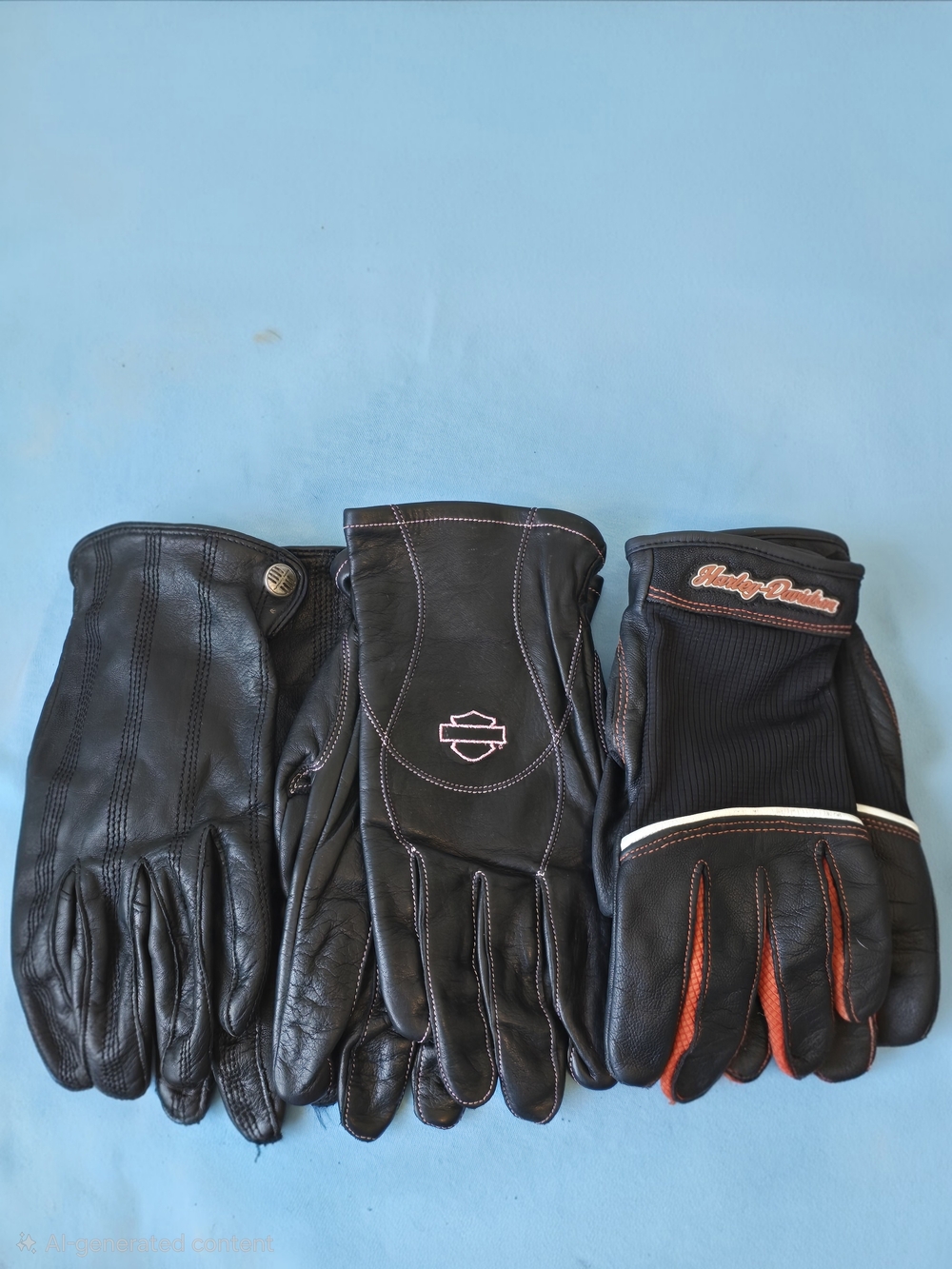 Harley-Davidson Ladies Black Leather Motorcycle Gloves - 3 Pack
